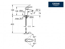 MEDIDAS MONOMANDO LAVABO EUROSMART GROHE